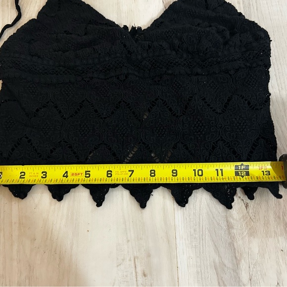Black Lace Bralette S Crop Top Boho Scalloped Hem Sheer Lace Festival Tank - Picture 4 of 12